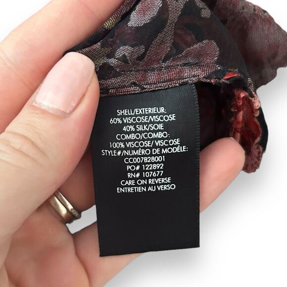 Alice + Olivia Desiree Velvet Effect Blouse Silk Blend Red Black Small Women’s - Picture 7 of 10